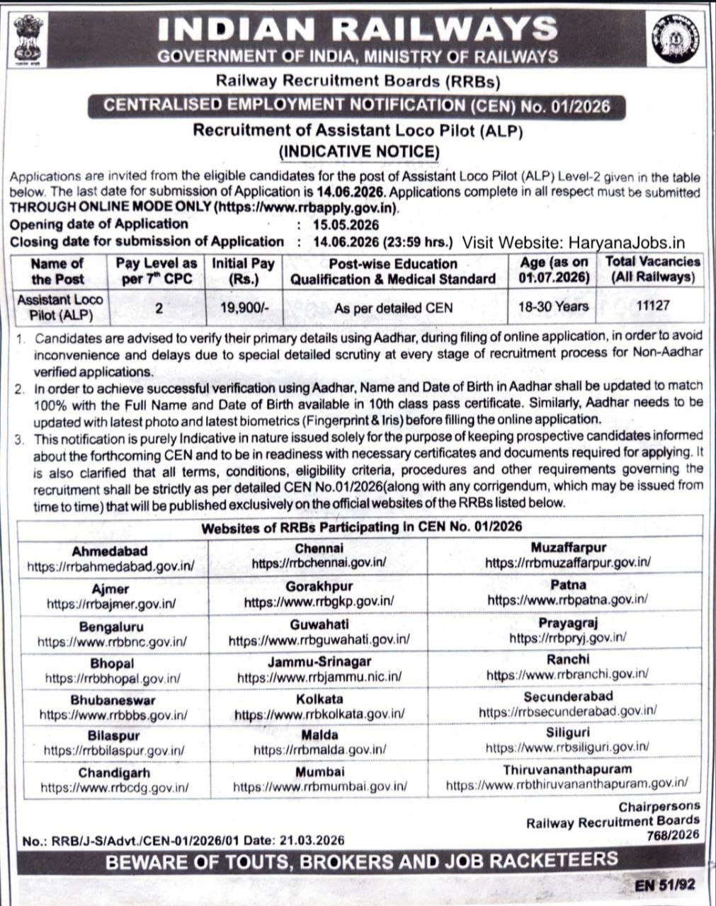 RRB ALP Notification 2026