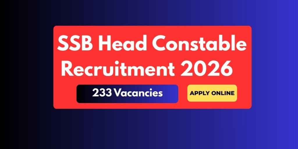SSB Head Constable Recruitment 2026 Notification Out - Apply Online for 233 Vacancies