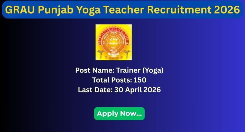 GRAU Punjab Yoga Teacher Recruitment 2026